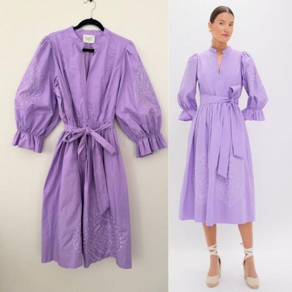 Hyacinth House Dowling Embroidered Cotton Midi Dress Lilac Purple Women's XXL 2X